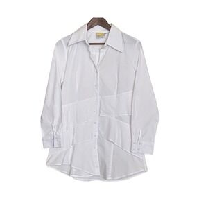 Finley Jenna White Layered Tiered Button Down Shirt Womens Medium Made in USA